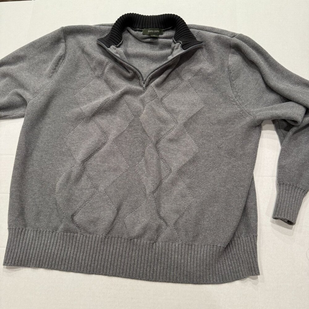 Pronto Uomo Men's‎ 2X Grey Quarter Zip Sweater Argyle Knit Pullover preppy fall